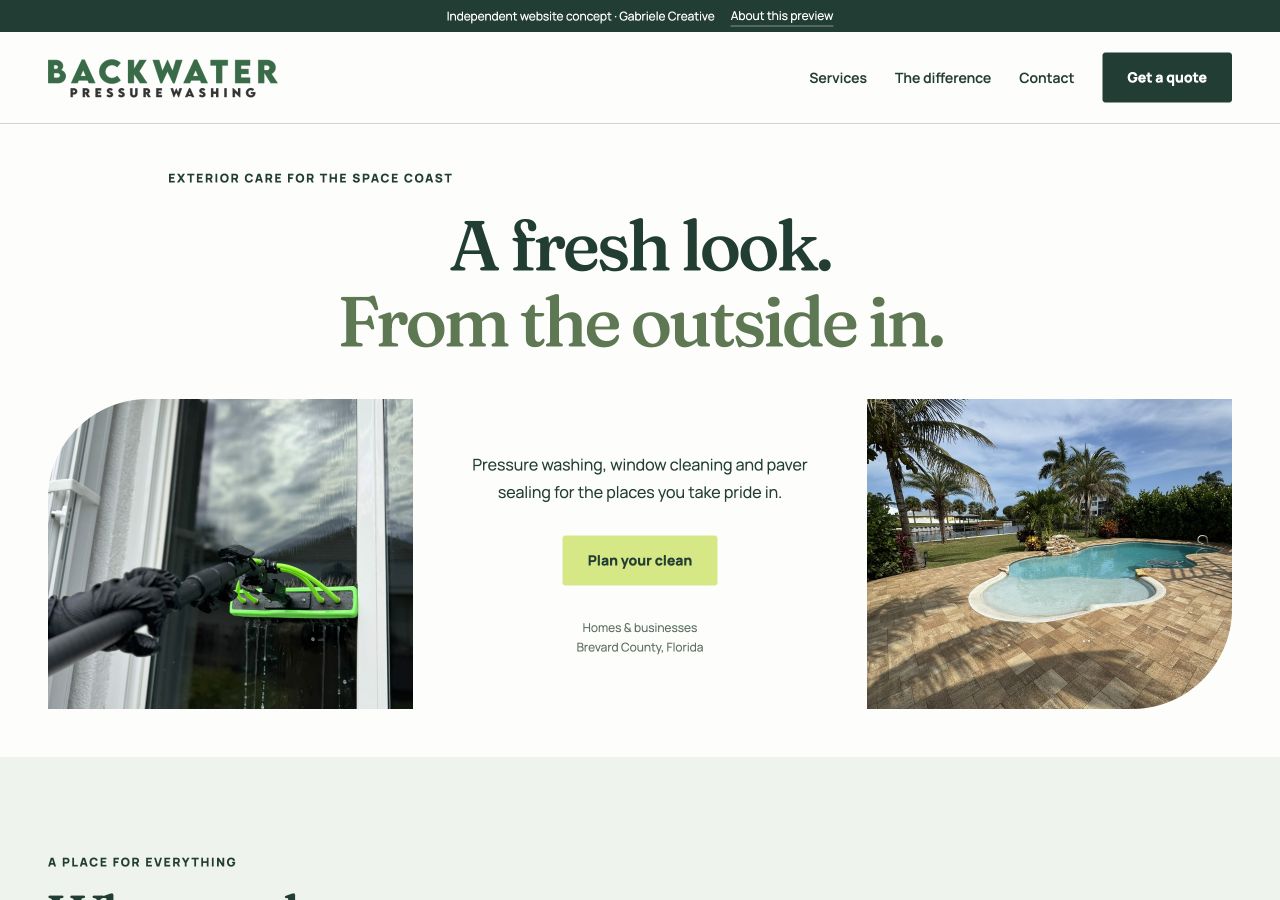 Website design example for Backwater Pressure Washing