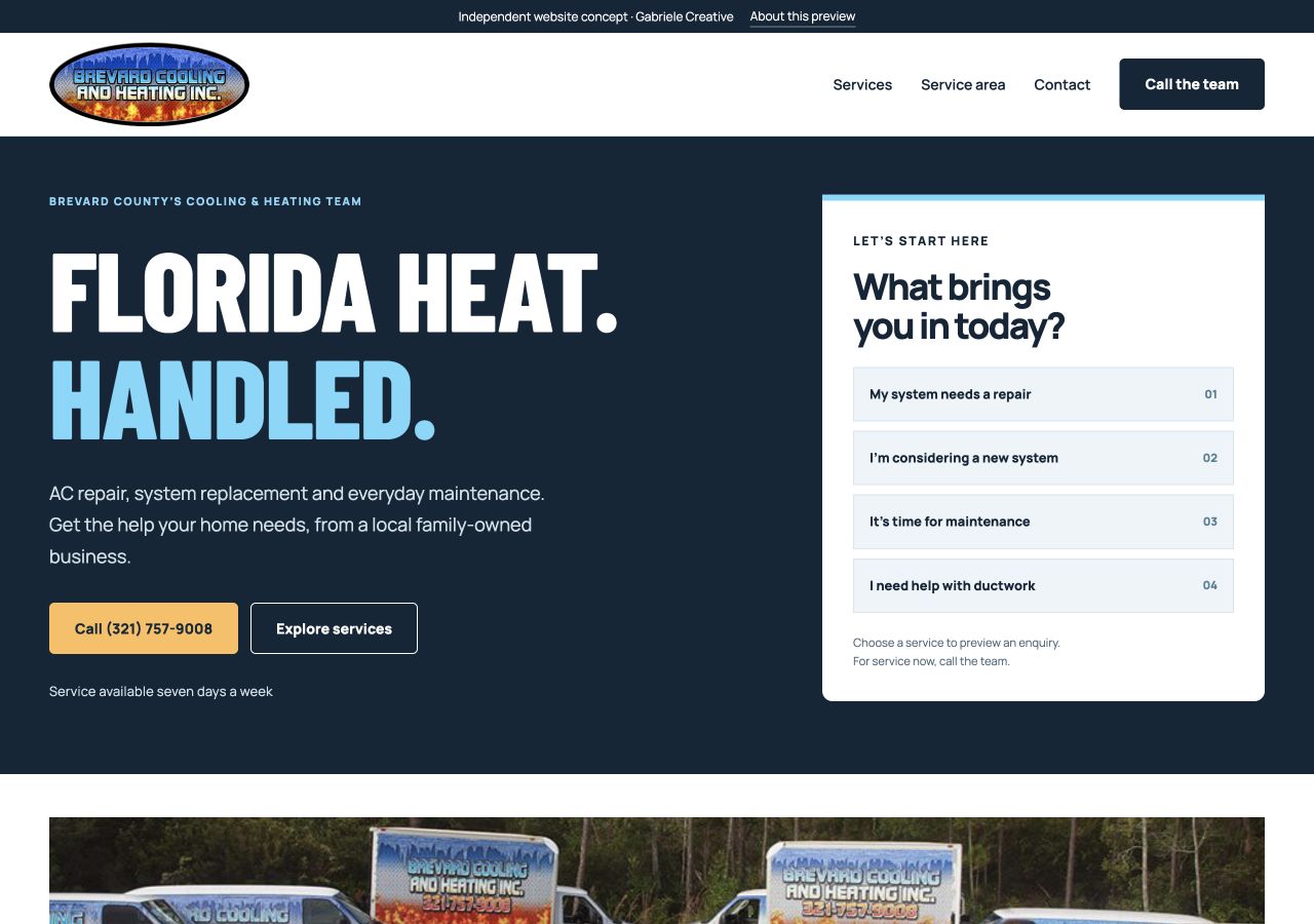 Website design example for Brevard Cooling & Heating