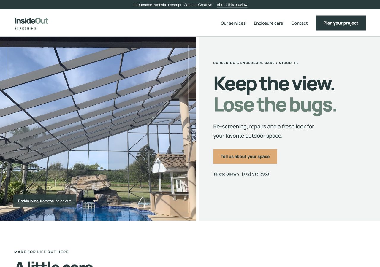 Website design example for InsideOut Screening