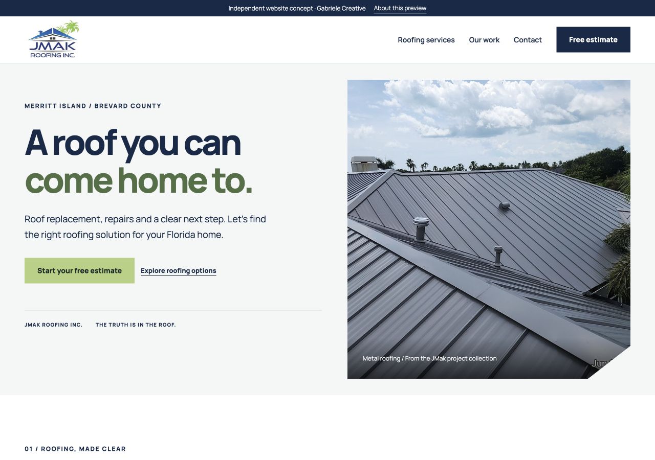 Website design example for JMak Roofing