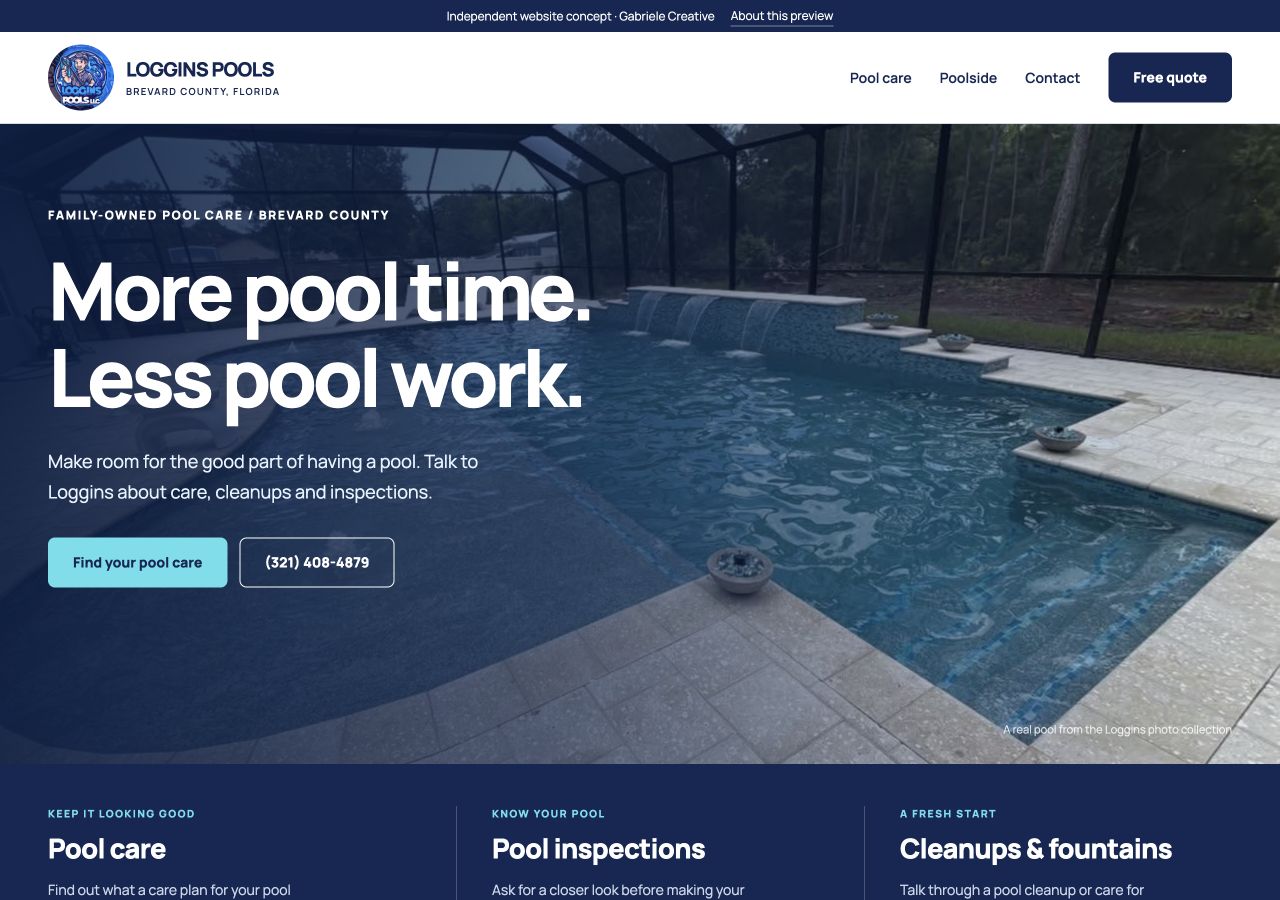 Website design example for Loggins Pools