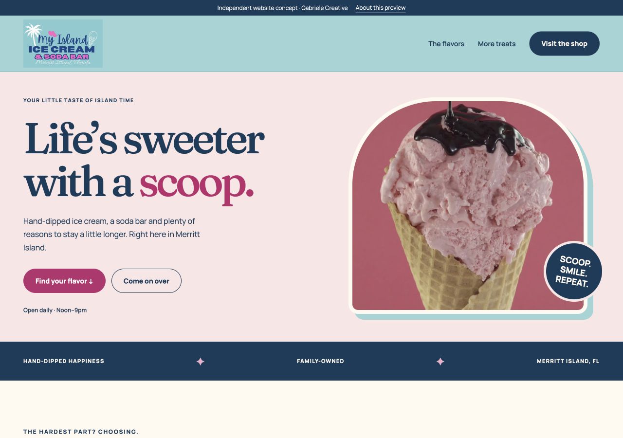 Website design example for My Island Ice Cream