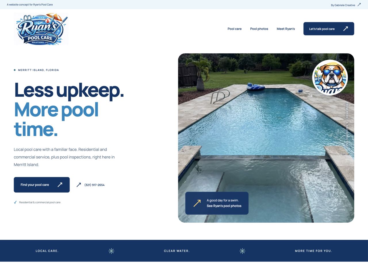 Website design example for Ryan’s Pool Care Solutions