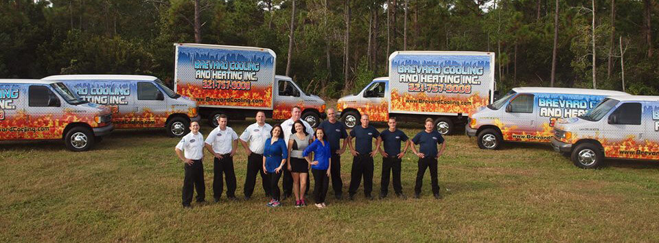 Brevard Cooling and Heating team and vehicles pictured on the company website